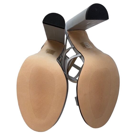 Mode Collective Lily White Grey Nappa Leather Caged Block Heeled Slip On Sandals - Picture 8 of 14